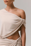 Dua Stone Asymmetric One Sleeve Draped Top