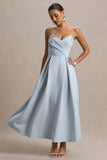 Reigning Beauty Powder Blue Sweetheart Midi Dress With Volume Hem