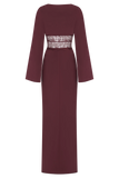 Kaya Long Sleeve Satin And Mesh Maxi Dress Wine