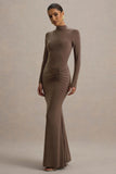 Reid Brown Long Sleeve Gathered Maxi Dress