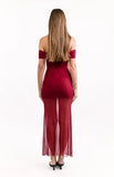 Tabitha Wine Off Shoulder Mesh Maxi Dress