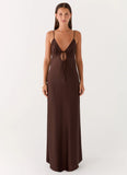 Flora Satin Maxi Dress Chocolate