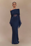 Kaitlin One Shoulder Slinky And Mesh Maxi Dress Midnight Blue