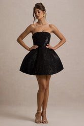 Clarabell Black Sequin Bandeau Structured Mini Dress