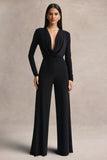 Catriona Black Plunge Neck Jumpsuit