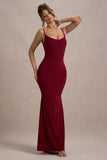 Francoise Berry Cowl Neck Backless Maxi Dress With Lace Insert
