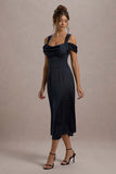 Sawyer Navy Satin Draped Midi Dress