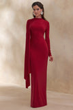 Amaria Red High Neck Maxi Dress With Sash Detail