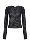 Omari Embroidery Long Sleeve Knit Top Black