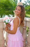 Felicity Pink Pearl Strap Ruffle Maxi Dress PRE ORDER