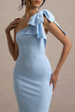 Ambretta Powder Blue One Shoulder Midi Dress With Bow