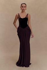 Roxanne Velvet Corset Maxi Dress Cacao Brown