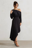 Lori Black Asymmetric Long Sleeve Maxi Dress
