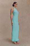 Melodie Halter Knit Maxi Dress Cyan Blue