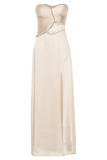Larissa Satin Maxi Dress With Ruched Petals Blush Gold