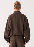 Midwest Washed Denim Bomber Jacket Light Wash Chocolate