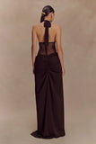 Jonna Chiffon And Mesh Maxi Dress Dark Chocolate