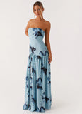 Eden Strapless Maxi Dress Blue Black Floral