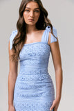 Precious Treasure Powder Blue Square Neck Midi Dress With Tie Details