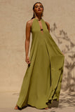 Zyon Green High Neck Maxi Dress with Cut Out Details