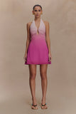 Malakhai Chiffon Halter Mini Dress Ombre Pink