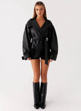 Midtown Faux Leather Trench Black