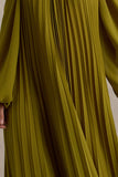 Reyna Olive Pleated Chiffon Cold Shoulder Maxi Dress