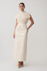 Thalia Croc Faux Leather Midi Skirt Ivory