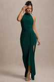 Khari Bottle Green High Neck Twisted Maxi Dress With Drape