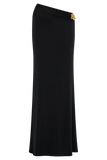 Ainsley Asymmetrical Maxi Skirt With Floral Hardware Black