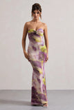Santiago Lilac Print Strapless Twist Maxi Dress
