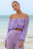 Fabienne Lilac Broidery Bardot Puff Sleeve Top