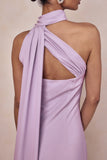 Cara Lilac Matte Satin High Neck Maxi Dress