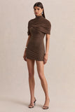 Perdi Brown Bodycon Mini Dress With Twisted Cape