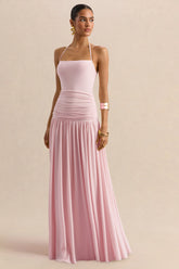 Nicolette Pink Square Neck Maxi Dress With Ruched Detailing