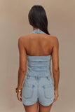 Dayna Denim Halter Top Light Blue