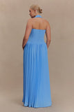 Stacie Pleated Halter Maxi Dress Bright Blue