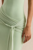 Mirene Mint Round Neck Maxi Dress With Gathered Detailing And Sash