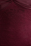 Juana Burgundy Lace And Satin Sweetheart Neck Satin Maxi Dress