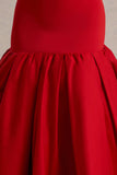 Parida Red Poplin Drop Waist Midi Dress With Peplum Hem