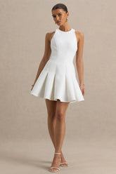 Leilani White Round Neck Mini Skater Dress