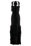 Etta Ruffle Slinky Maxi Dress Black