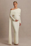 Cyra Cream Asymmetric Neck Maternity Maxi Dress With Sash