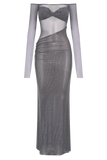 Nash Diamante Off Shoulder Maxi Dress Gunmetal
