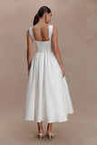 Monika Gathered Waist Cotton Midi Dress White