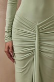 Matilda Light Green Boat Neck Maxi Dress With Ruched Detailing