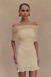 Caspian Slinky And Mesh Off Shoulder Mini Dress Ivory