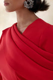 Heliora Red V Neck Maxi Dress With Sash And Draped Detail