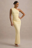 Dalarie Pale Lemon One Shoulder Gathered Maxi Dress
