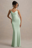 Francoise Light Green Cowl Neck Backless Maxi Dress With Lace Insert